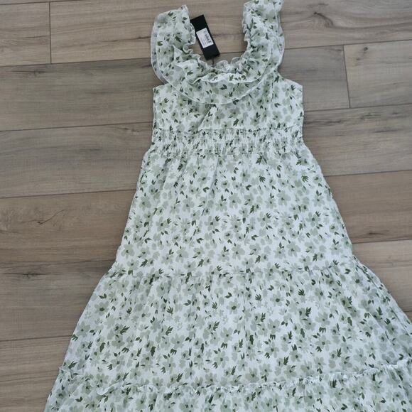 Mikarose The York Maxi Dress White/Green Floral Flutter Sleeve Dress Women Sz S - Picture 14 of 16